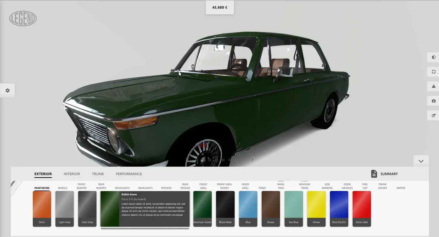 BMW 1602 (E10) — exterior paintwork selection