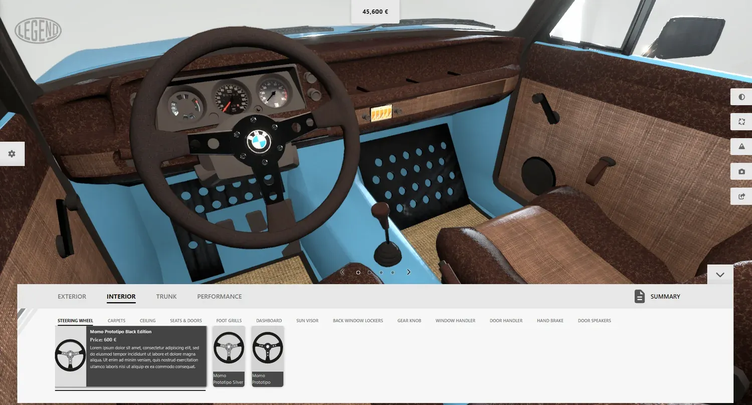 BMW 1602 (E10) — interior trim and steering wheel